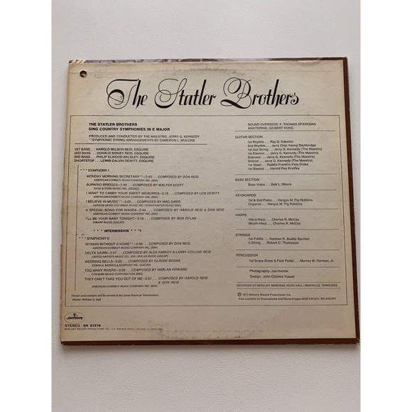 The Statler Brothers Sing Country Symphonies In E Major LP Mercury SR-61374 VG+ - Picture 2 of 8